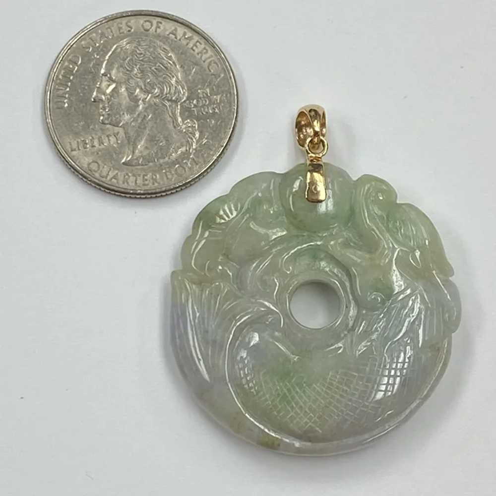 Carved Jade DRAGON Vintage Pendant Variegated Lav… - image 2