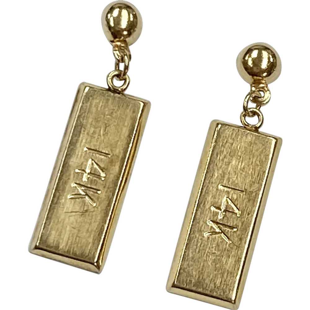 Gold Bullion Bar Dangle Earrings 14K Gold - image 1