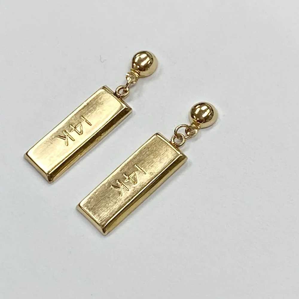 Gold Bullion Bar Dangle Earrings 14K Gold - image 2