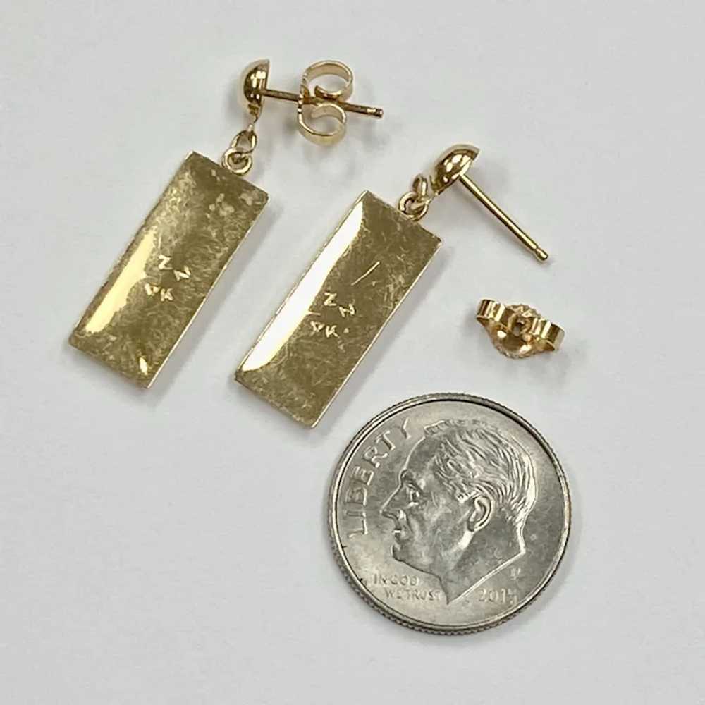 Gold Bullion Bar Dangle Earrings 14K Gold - image 3