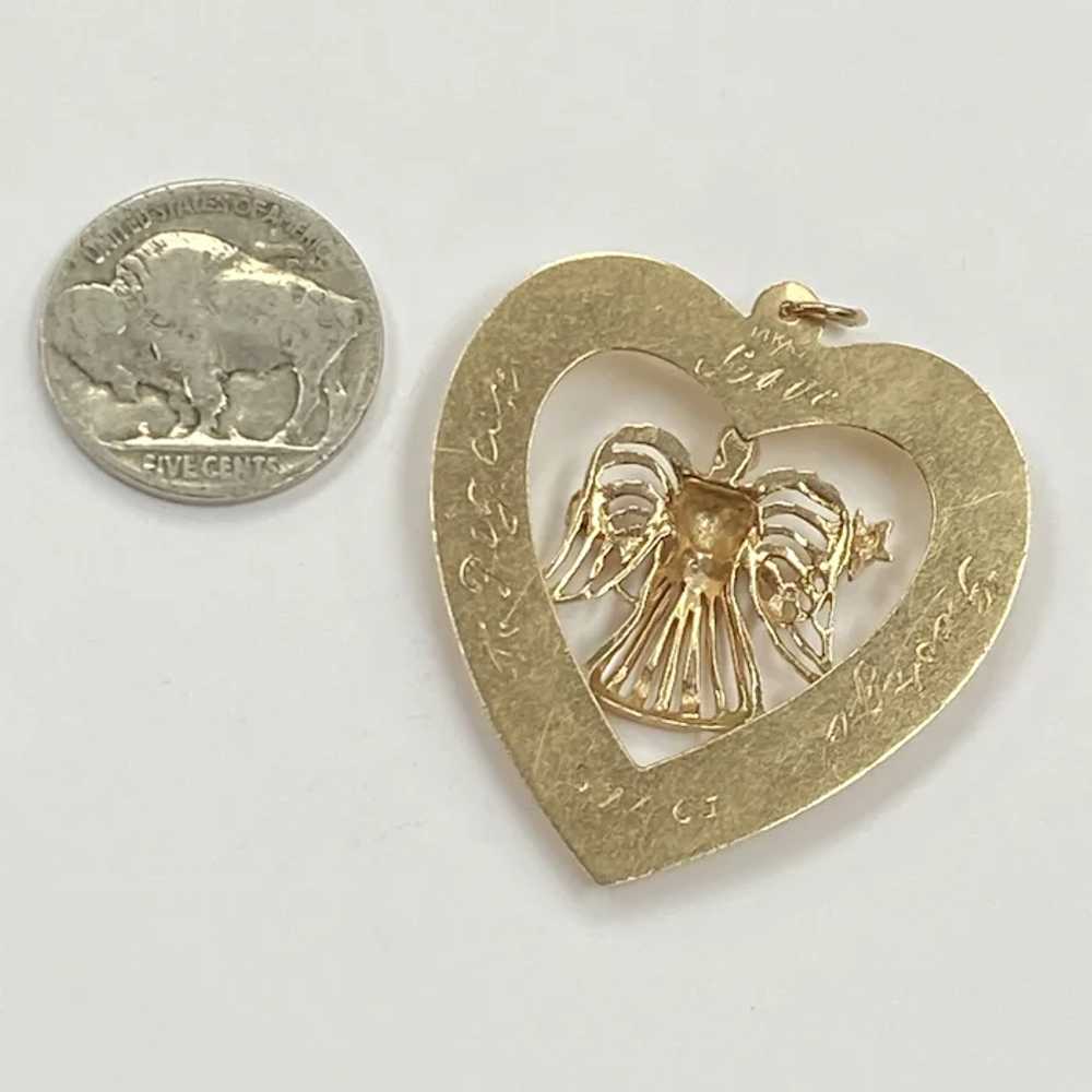 BIG Vintage Heart Charm with Jeweled Angel 14K Go… - image 2