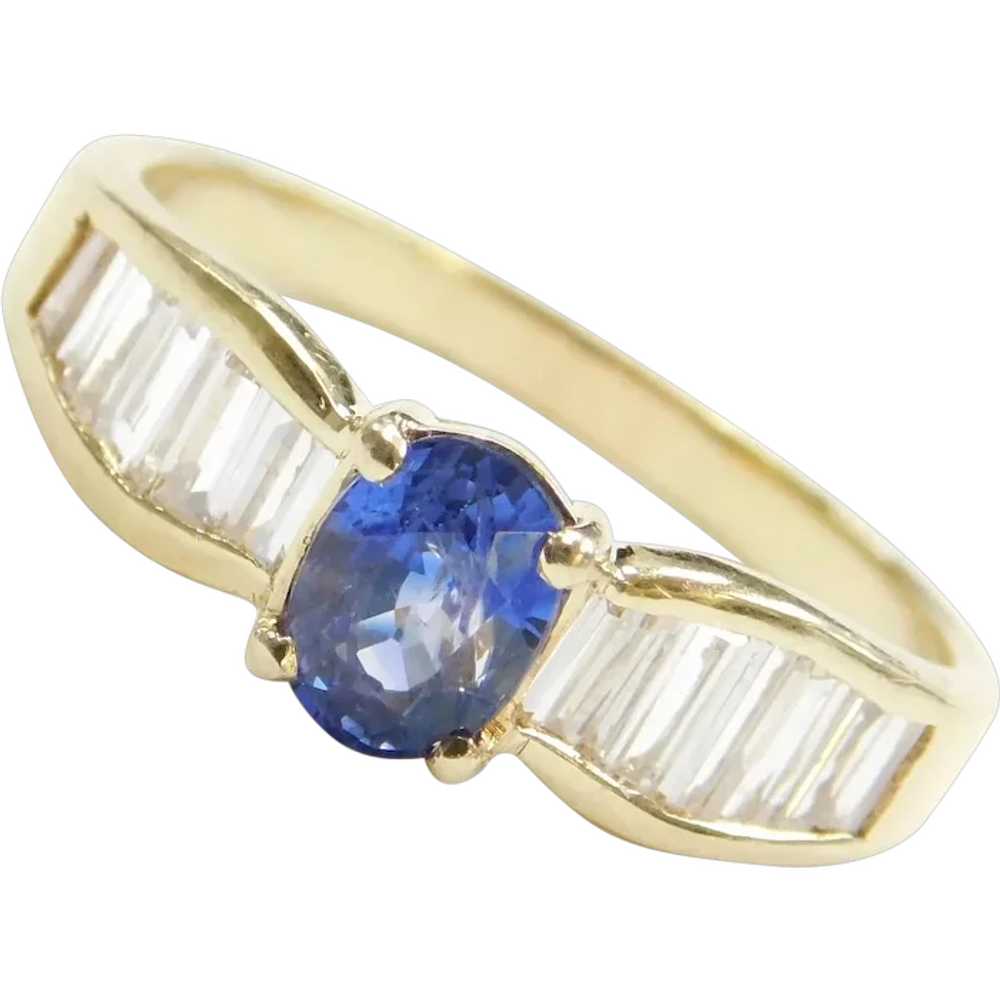 1.11 ctw Natural Sapphire and Diamond Ring 18k Go… - image 1