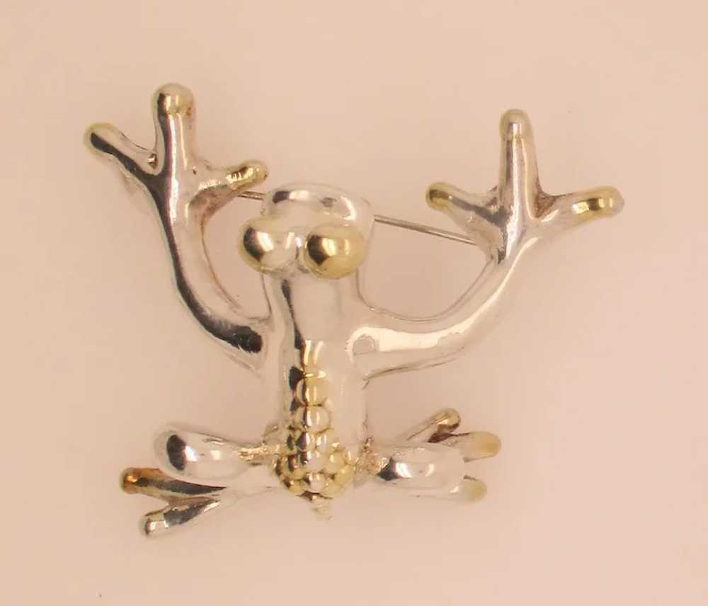 1980s Large Form Sterling  Silver 925 Frog Pin - image 3