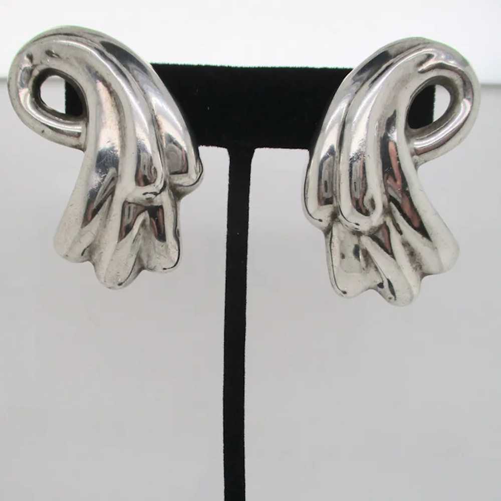Sterling Mid-Century Earrings on Posts - image 2