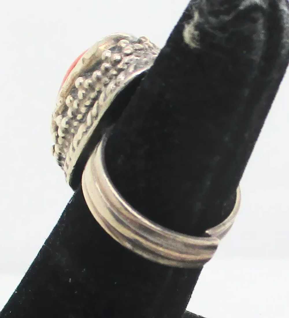 Coral Cabochon Silver Chinese Ring 1950s. - image 3