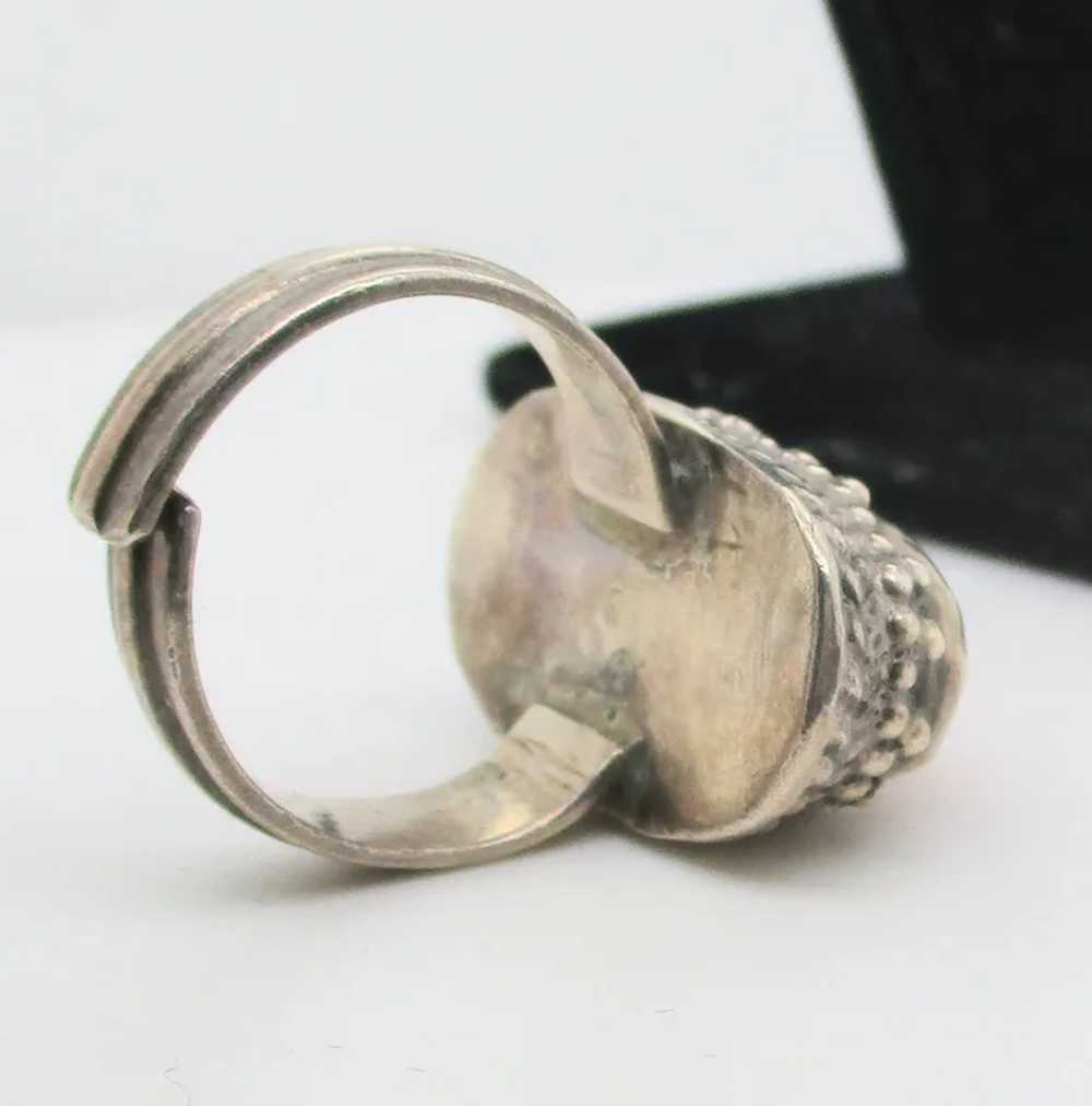 Coral Cabochon Silver Chinese Ring 1950s. - image 4