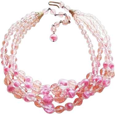 Gorgeous PINK GIVRE GLASS Beads 4 Strand Vintage … - image 1