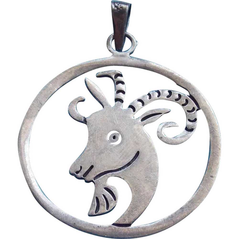 Vintage Sterling Aries Zodiac Pendant - image 1