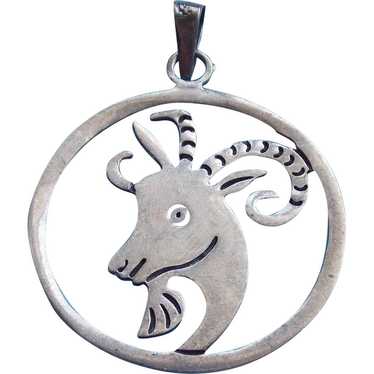 Vintage Sterling Aries Zodiac Pendant - image 1