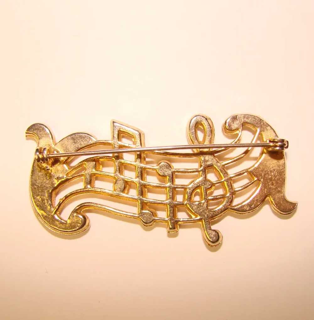 Awesome Vintage MUSIC NOTE Theme Rhinestone Brooch - image 2