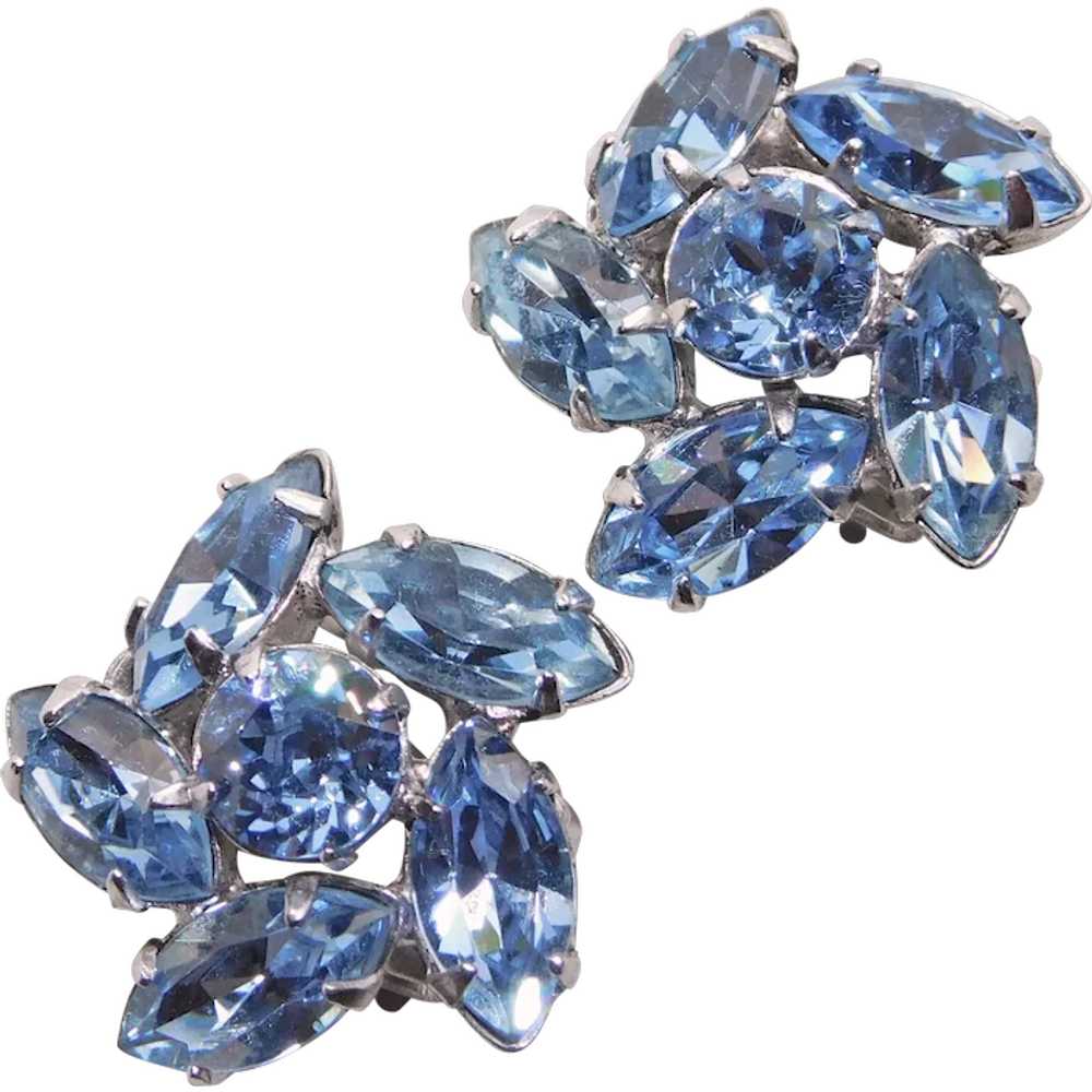 Gorgeous ICE BLUE Rhinestone Vintage Clip Earrings - image 1