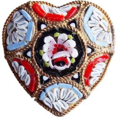 Gorgeous MICRO MOSAIC Micromosaic Heart Vintage Br