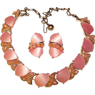Fabulous Pink Moonglow Lucite Vintage Necklace Set - image 1