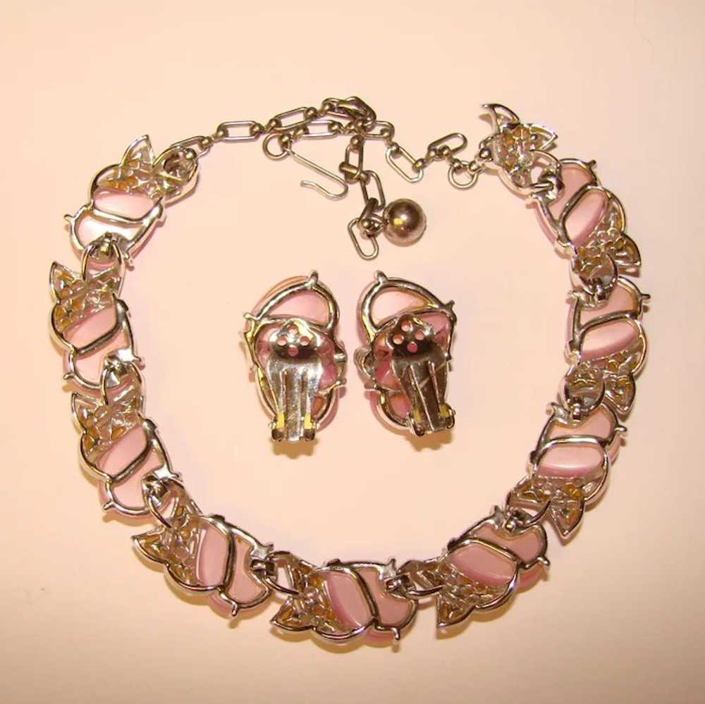 Fabulous Pink Moonglow Lucite Vintage Necklace Set - image 2