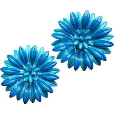 Blue Enamel FLOWER POWER Vintage Estate Earrings … - image 1