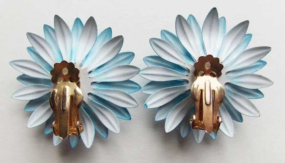 Blue Enamel FLOWER POWER Vintage Estate Earrings … - image 2