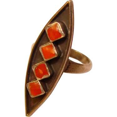 Gorgeous STERLING Coral Inlay Vintage Ring - image 1