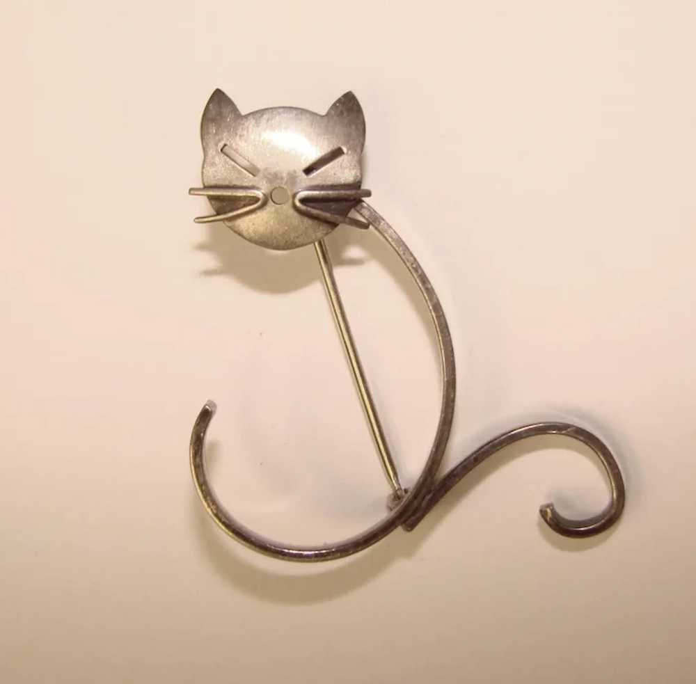 Awesome Beau Sterling MODERNIST CAT Vintage Brooch - image 2