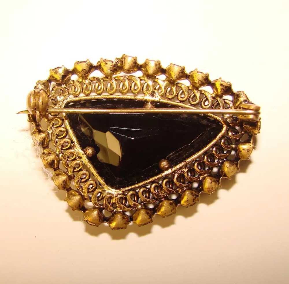 Gorgeous BLACK GLASS Smoke Rhinestone Vintage Bro… - image 3