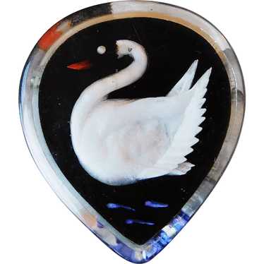 Vintage 1930s Lucite Swan Pin Brooch Hand Reverse Carved Red Clear orders Large Superb!