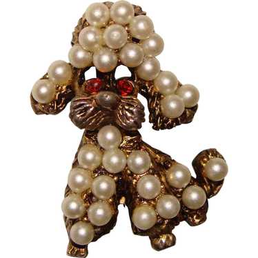 Fun Vintage Faux Pearl DOG Design Brooch - image 1