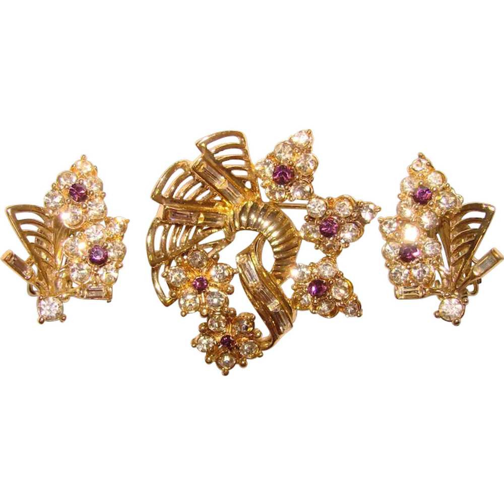 Gorgeous PURPLE & CLEAR Vintage Rhinestone Brooch… - image 1