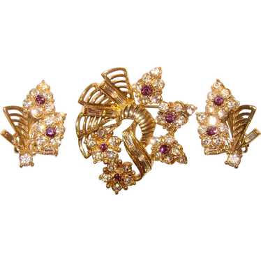 Gorgeous PURPLE & CLEAR Vintage Rhinestone Brooch… - image 1