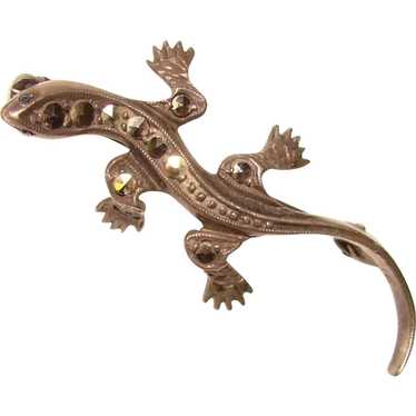 Awesome Sterling & Marcasite LIZARD Vintage Pin Br