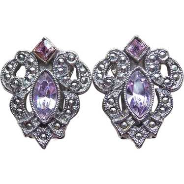 Gorgeous Unsigned 1928 Lavender Rhinestone Earrin… - image 1