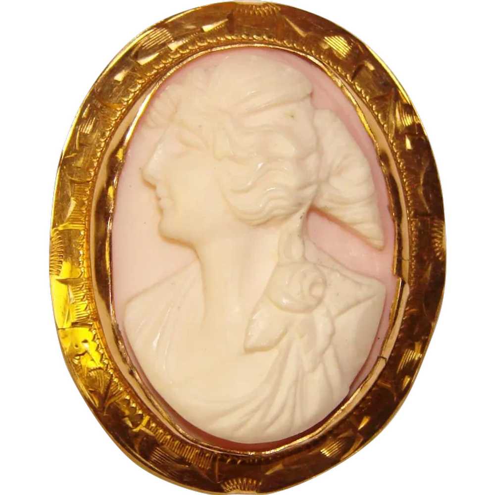 Fabulous Antique Carved Cameo 10K GOLD Setting Br… - image 1