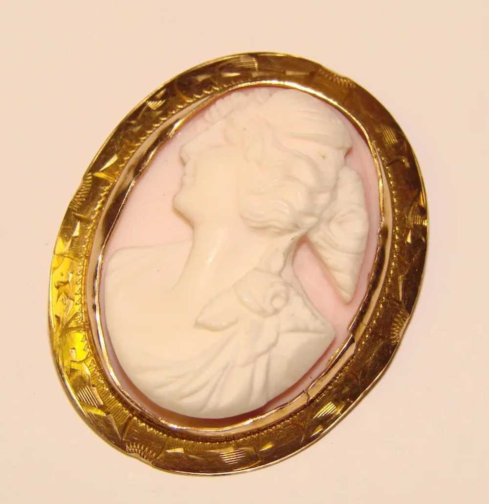 Fabulous Antique Carved Cameo 10K GOLD Setting Br… - image 2