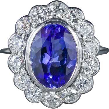 Edwardian Style Tanzanite Diamond Ring 3.50ct Tanz