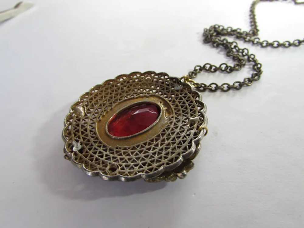 Vintage Goldtone Cranberry Glass Center Pendant a… - image 12