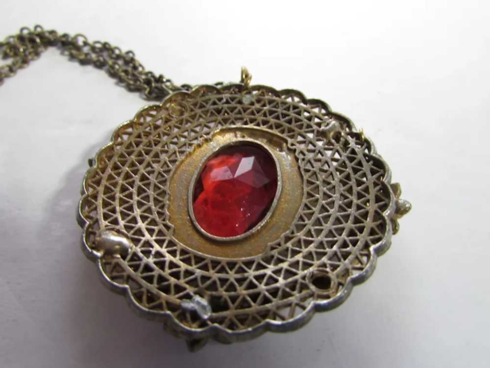 Vintage Goldtone Cranberry Glass Center Pendant a… - image 6