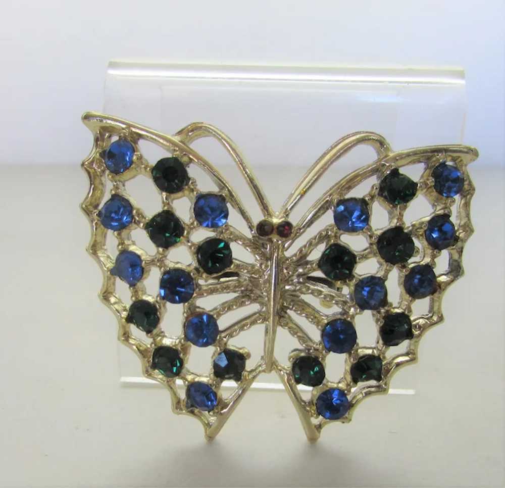 Vintage Butterfly Pin in Silver Tone Sprinkled Wi… - image 3