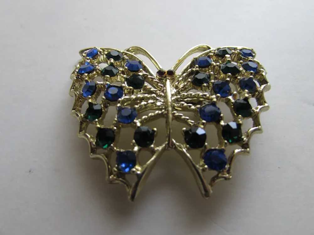 Vintage Butterfly Pin in Silver Tone Sprinkled Wi… - image 4