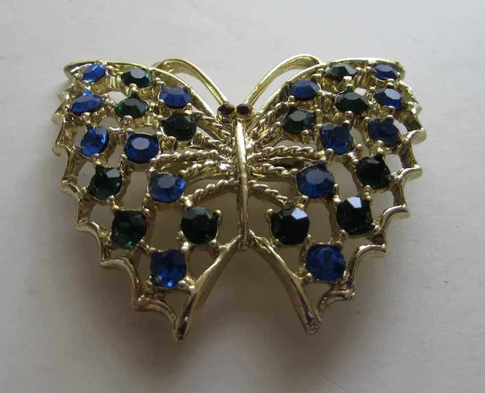 Vintage Butterfly Pin in Silver Tone Sprinkled Wi… - image 9