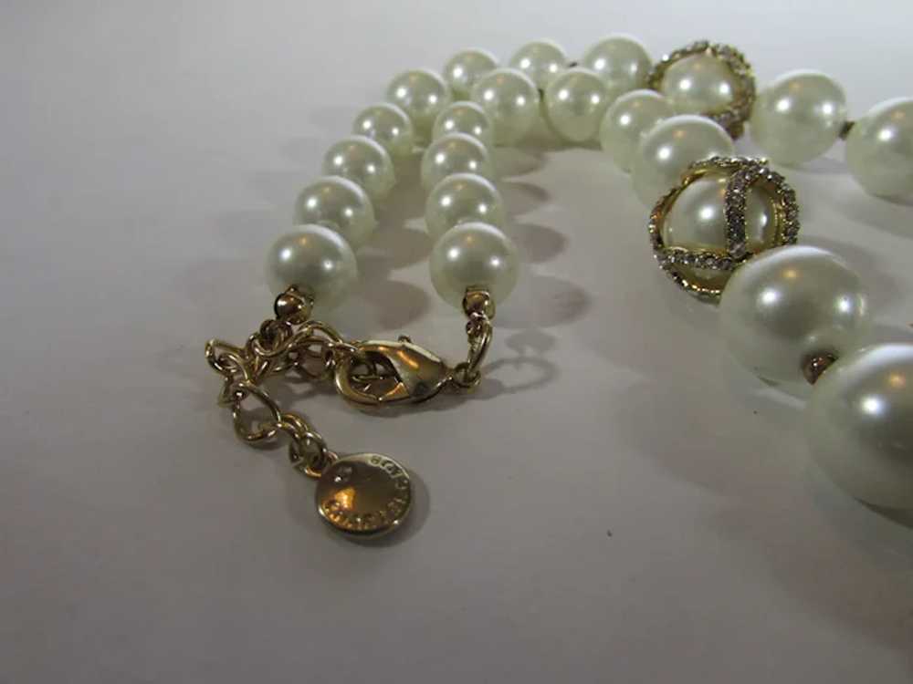 Vintage Signed Glass Faux Pearls with Crystal Acc… - image 6