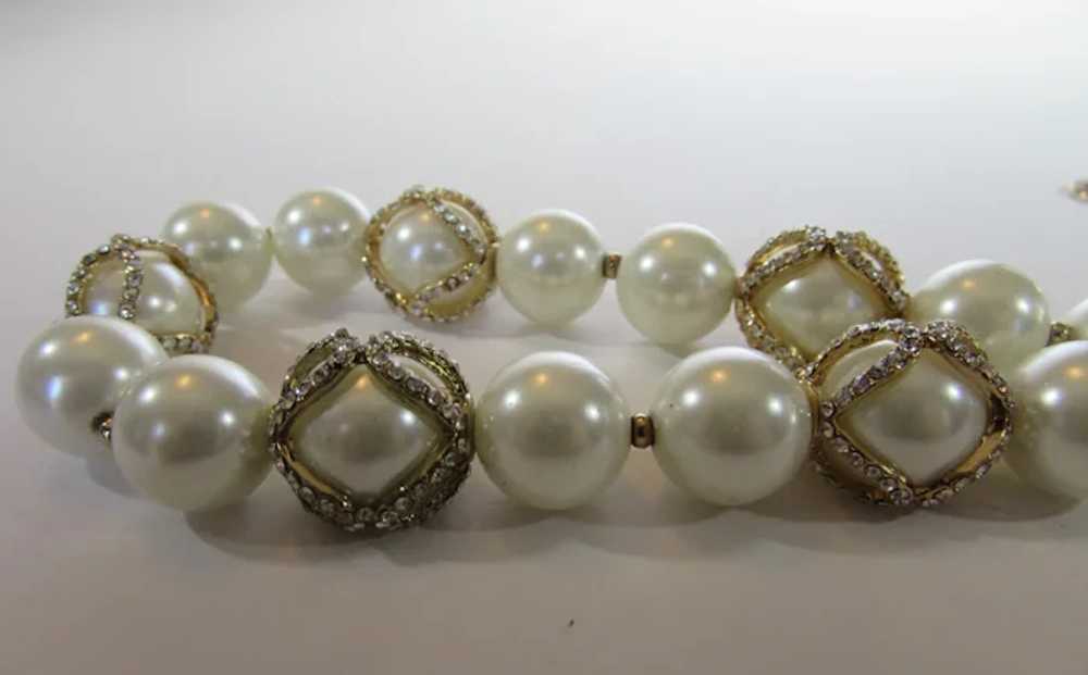 Vintage Signed Glass Faux Pearls with Crystal Acc… - image 8