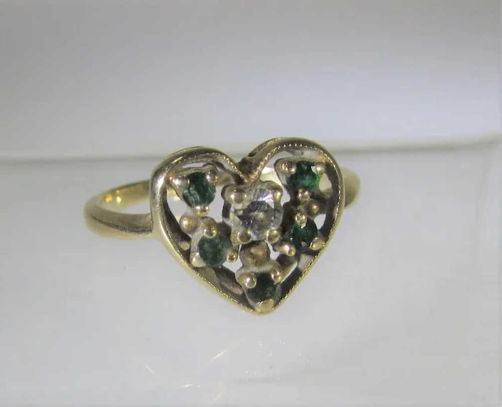 14 Karat Yellow Gold Emerald and Diamond Heart Ri… - image 10