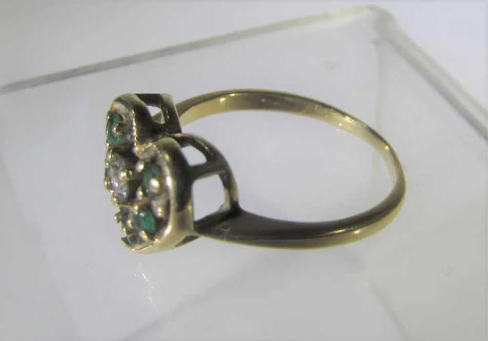 14 Karat Yellow Gold Emerald and Diamond Heart Ri… - image 11