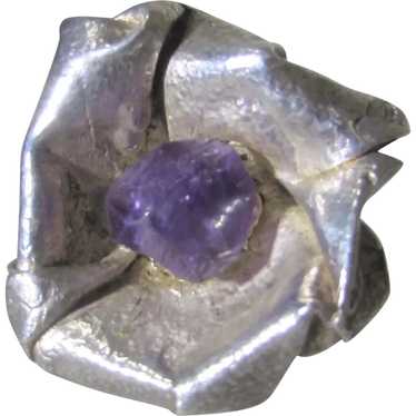 Sterling Silver Amethyst Danish Modern Floral Ring