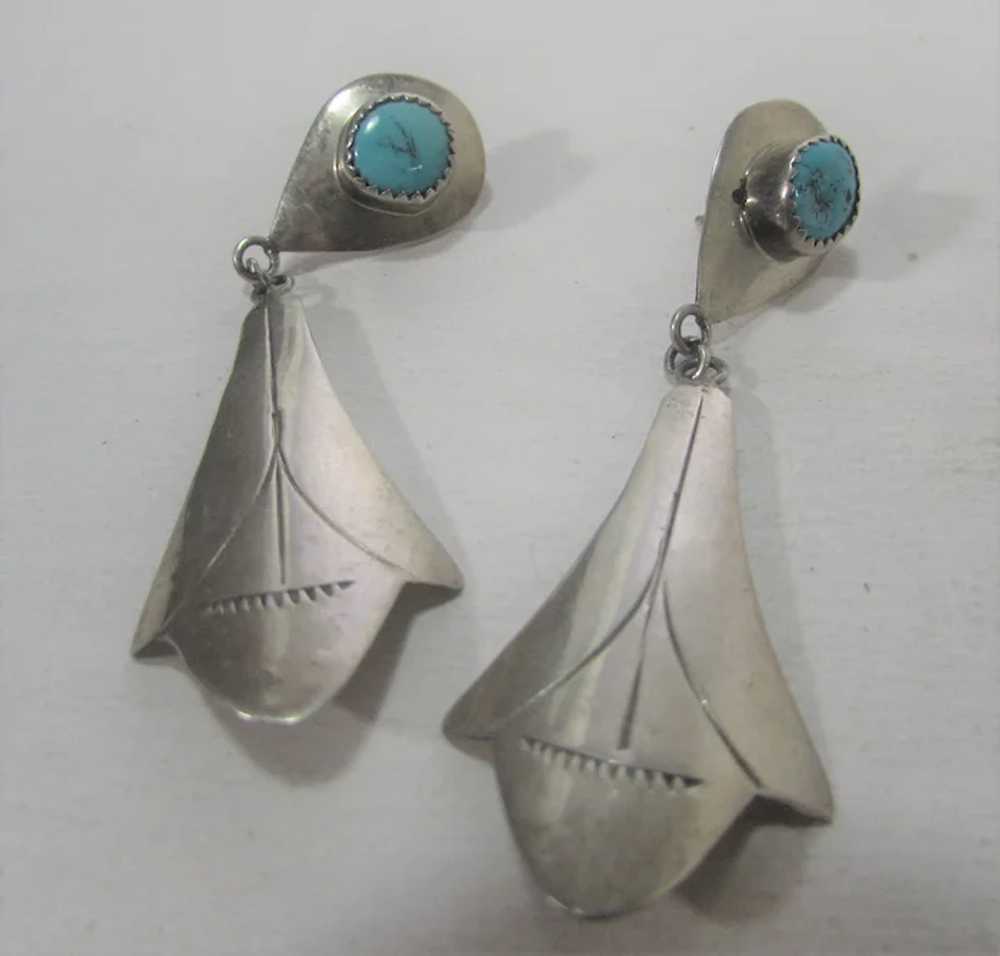 Native American Sterling Silver Turquoise Earrings - image 10