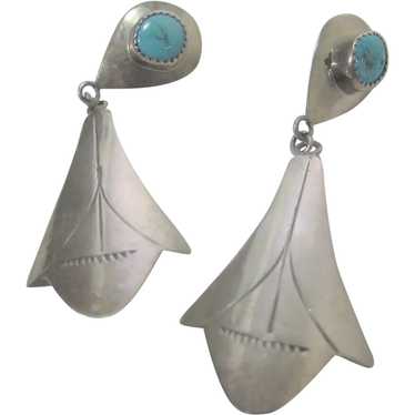 Native American Sterling Silver Turquoise Earrings - image 1