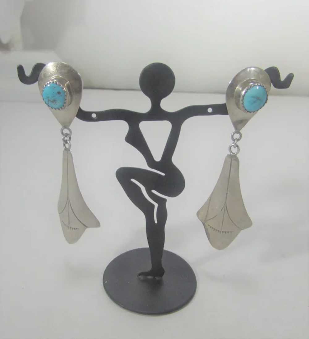 Native American Sterling Silver Turquoise Earrings - image 2