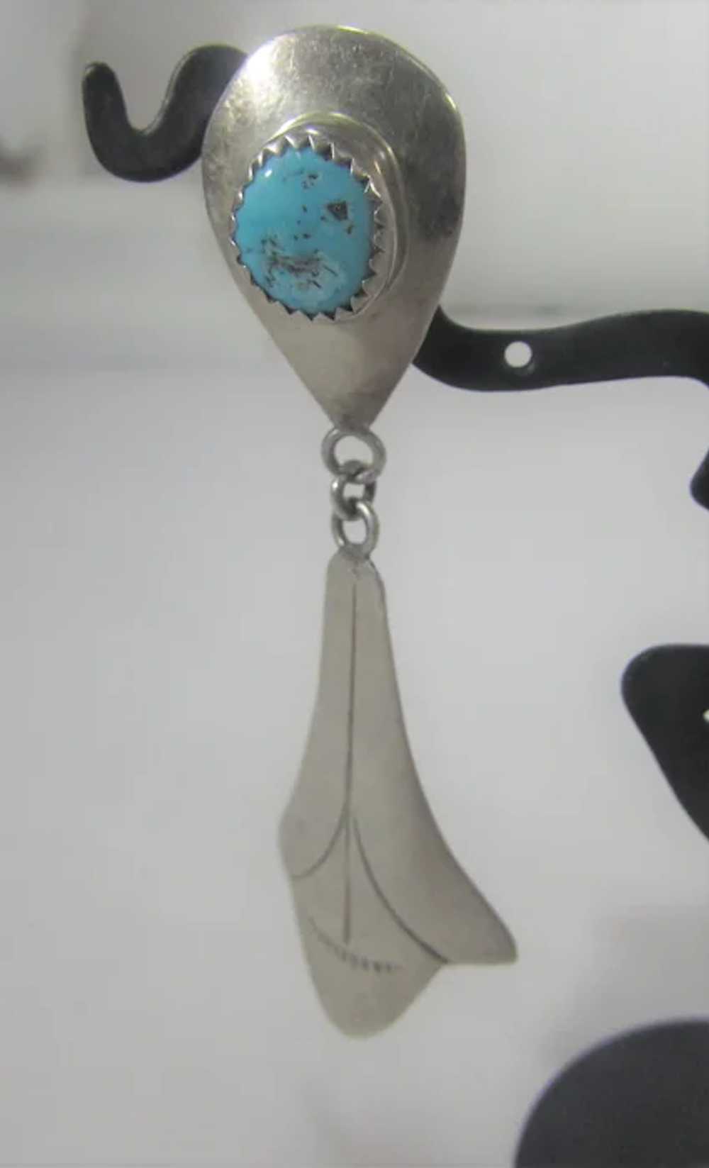 Native American Sterling Silver Turquoise Earrings - image 3