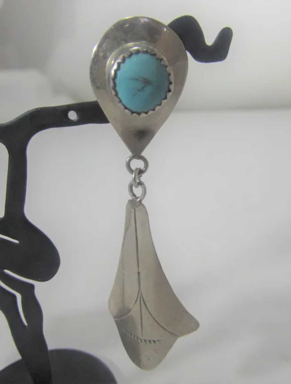 Native American Sterling Silver Turquoise Earrings - image 4