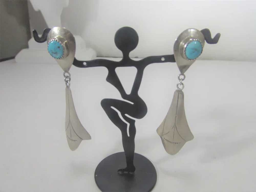 Native American Sterling Silver Turquoise Earrings - image 5