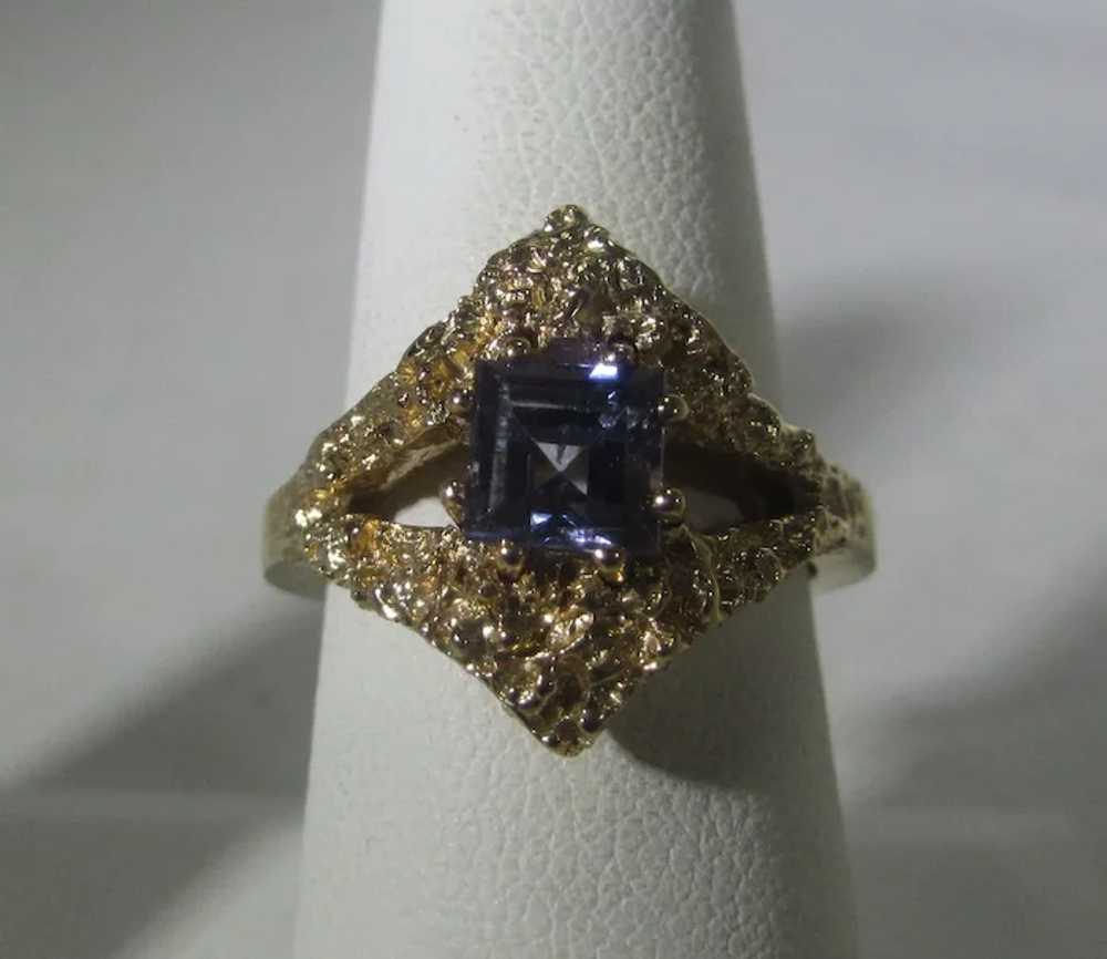 14 Karat Yellow Gold Modernist Ring With Amethyst… - image 2