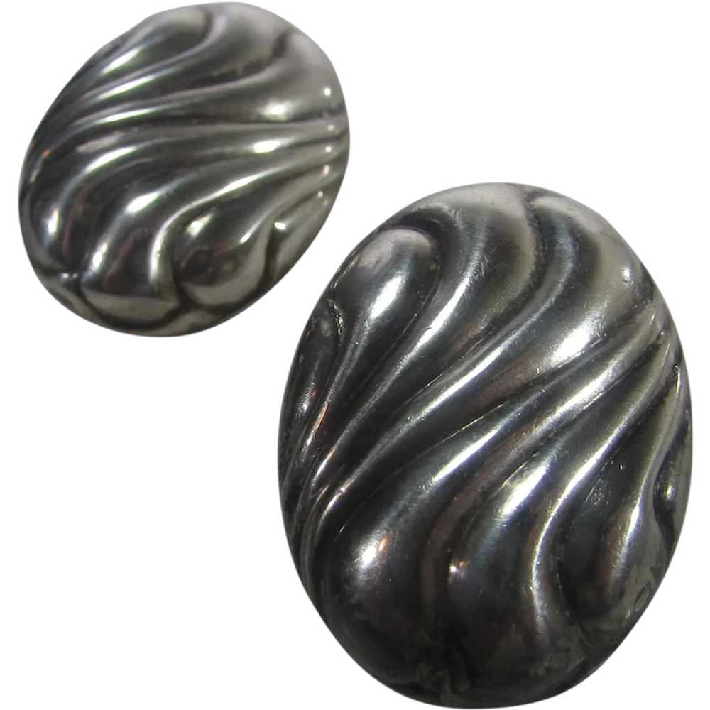 Sterling Silver Puffed Pierced Earrings - image 1